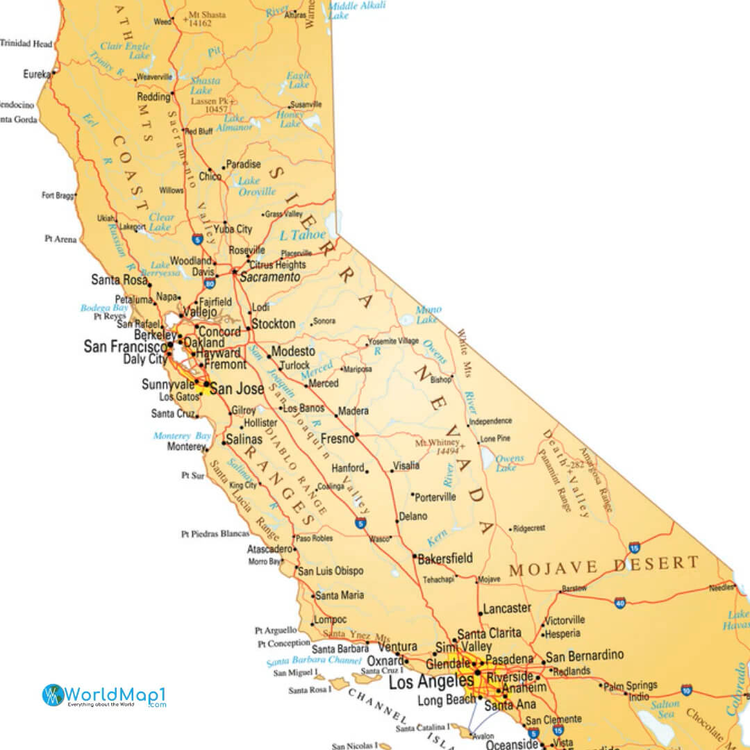 Major Cities Map of California